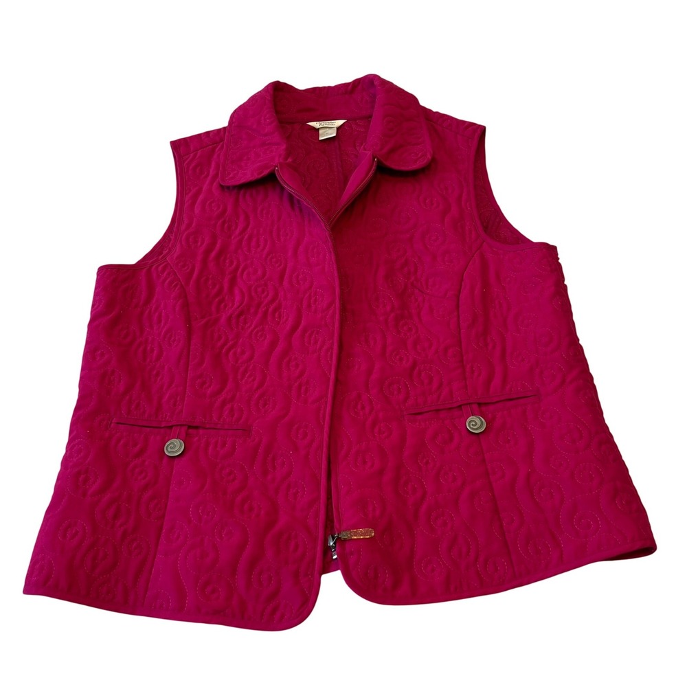 Christopher & Banks Quilted Vest Magenta‎ Snap Front Collared Pocket Women's M